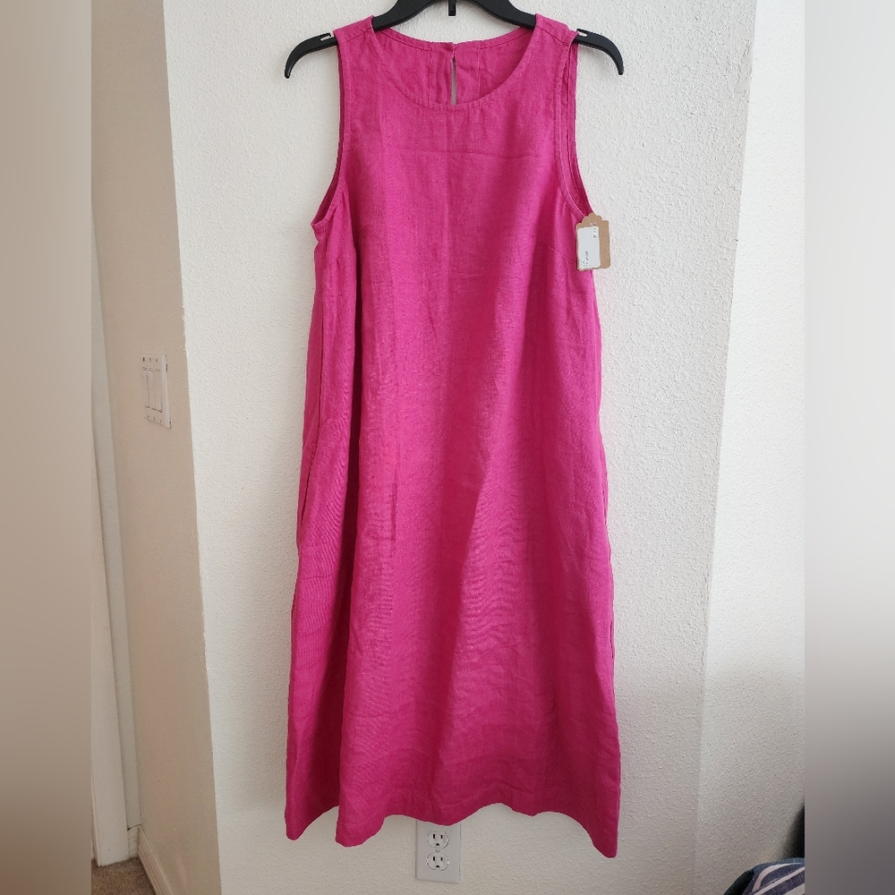 notPERFECTLINEN Bright Pink Sleeveless Linen Midi Dress